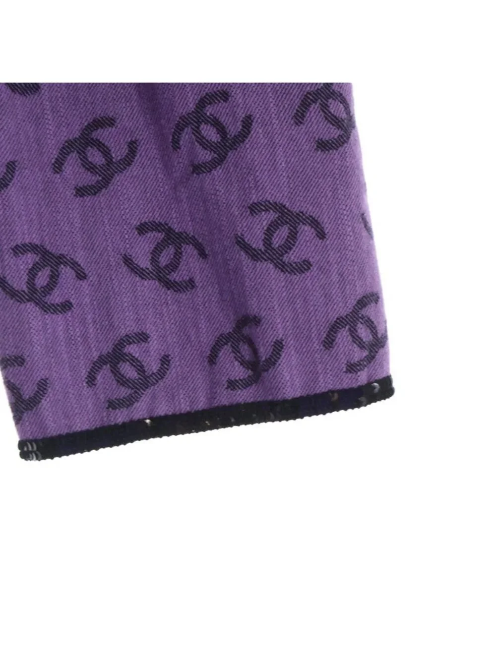 Chanel CC Logo Collarless Jacket Purple Cotton 36